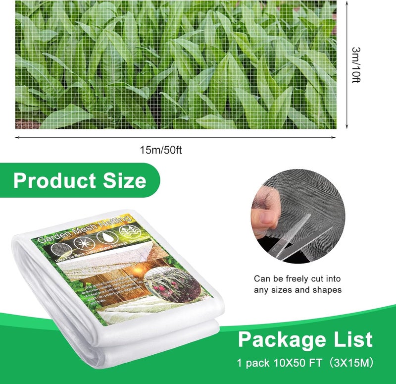 Fippy Garden Netting Pest Barrier, 10 X 50FT Insect Netting for Garden Raised Beds, Garden Bug Netting Plant Mesh for Blueberry Bushes, Figs, Plants, Vegetables Protection - Image 2
